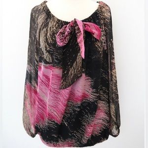 DIANE VON FURSTENBERG Pacifica Chiffon silk blouse abstract print top Size 10